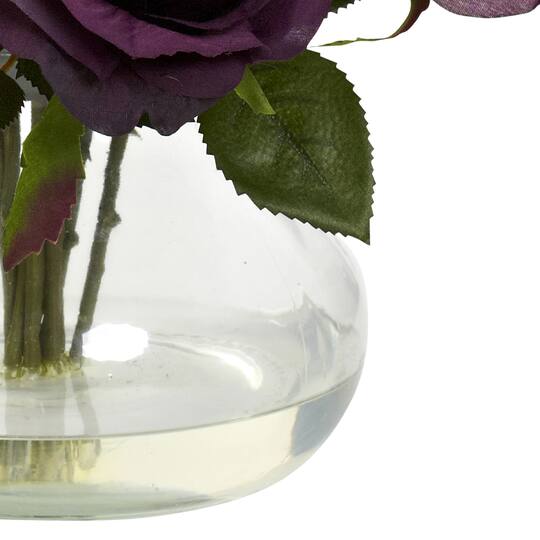 11" Purple Rose Arrangement with Clear Glass Vase
